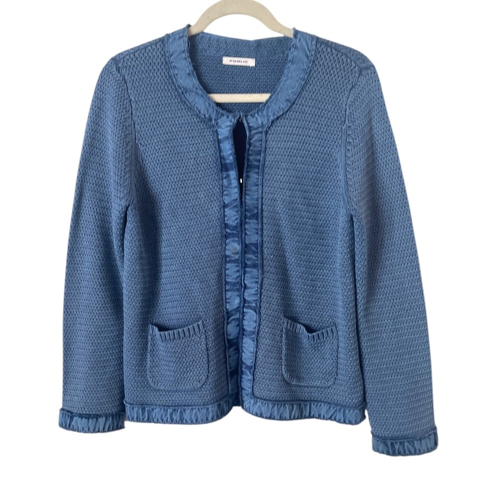 Public Chambray Blue Cotton Cardigan Sweater Jacket‎ US 10